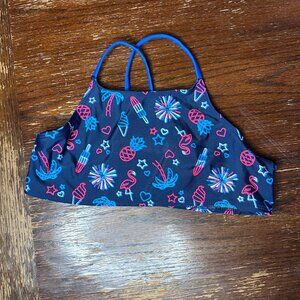 Wonder Nation Girls Swim Top XXL/18 Navy Blue Neon Fireworks Flamingo Print High